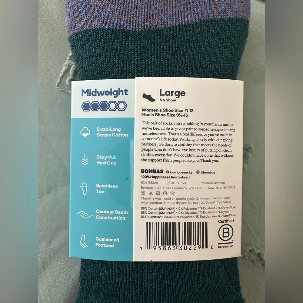Bombas Cushioned No Show Socks Large NWT Midweight Supima Cotton - Picture 3 of 4